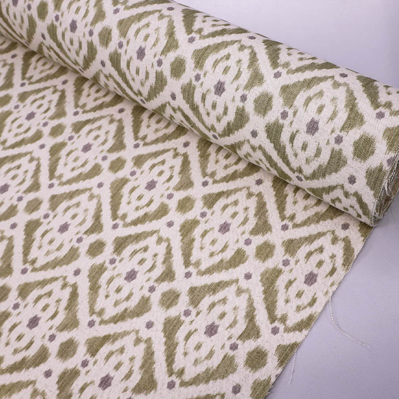Home Furnishing Ikat Linen Mix Geometric - Stevie in Olive