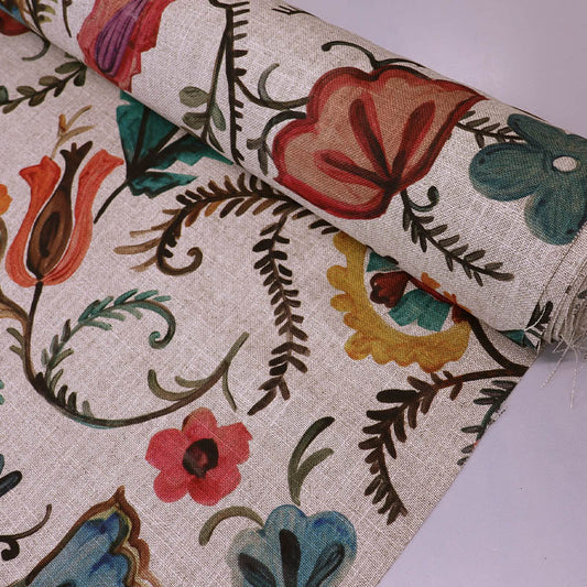 Furnishing Viscose and Linen Mix - Trumpet Flower - Red