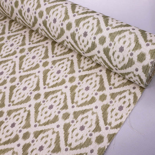 Home Furnishing Ikat Linen Mix Geometric - Stevie in Olive